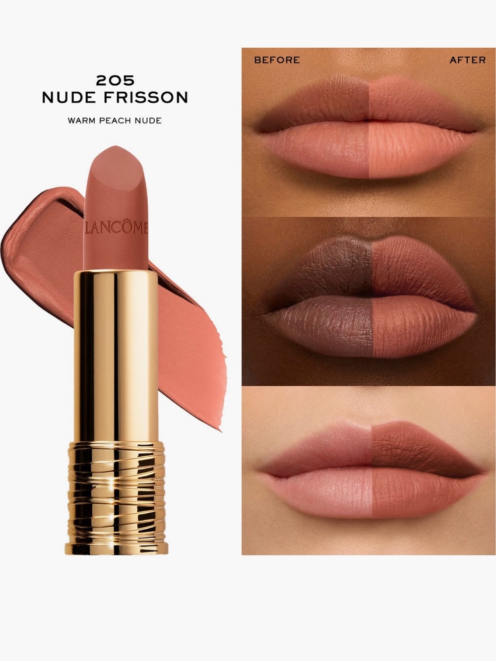 Lancôme L'Absolu Rouge Drama Matte Lipstick 205 Nude Frisson - Peach Nude
